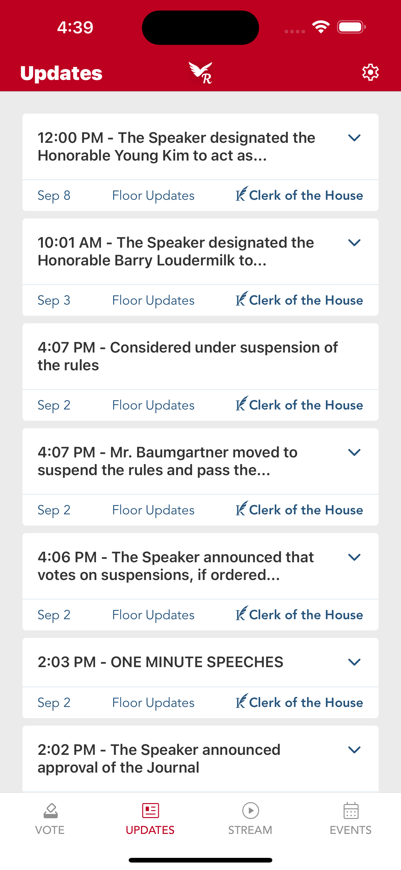 Vote Right app screenshot - Voting updates